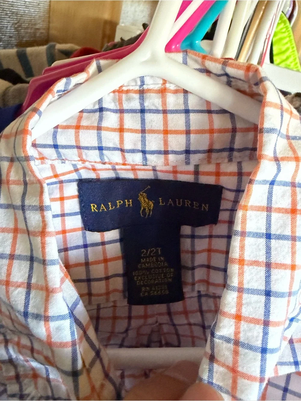 Ralph Lauren Orange and Blue Checked Button-Down Shirt 2T